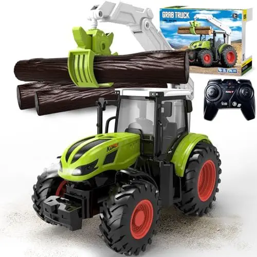 Produktbild: Ferngesteuerter Traktor Ferngesteuert, Traktor Spielzeug ab 3 Jahre, ferngesteuerter traktor ab 3 4 5 Jahre, ferngesteuertes auto ab 3 jahre mit Holzgreifer und 3 Baumstämme