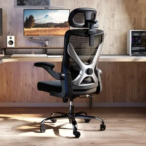 Produktbild: TRALT Ergonomischer Bürostuhl - X-förmiger bequemer Computer-Bürostuhl, Gaming-Stuhl, Bürostuhl mit Lendenwirbelstütze, Netz-Bürostuhl mit Kopfstütze (Schwarz und Silber)