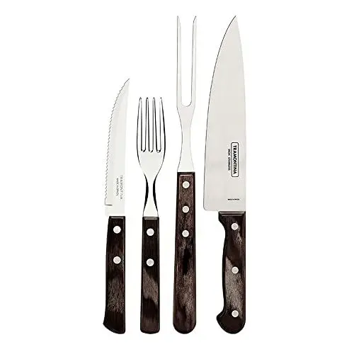 Produktbild: Tramontina Grillbesteck Set, 14-teilig, Edelstahl, Grillset mit Steakbesteck, Tranchiergabel und Tranchiermesser, FSC