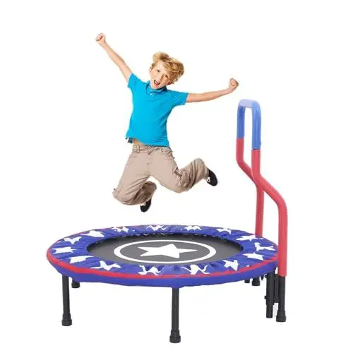 Produktbild: Trampolin Kinder Indoor Outdoor Ø 91cm Klein Mini Kindertrampolin Klappbar ohne Netz Zuhause Eckig Bodentrampolin für Drinnen ab 2 3 4 Jahre Kids (blau)