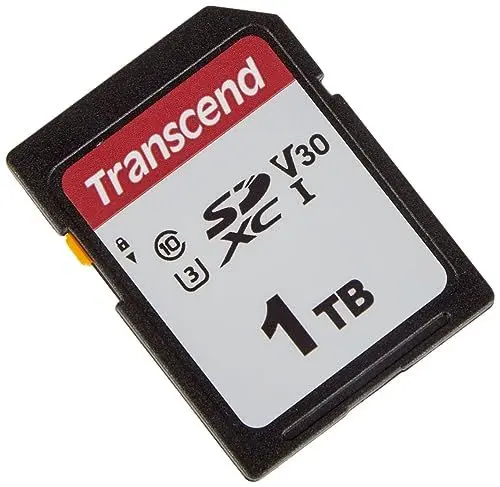 Produktbild: Transcend Highspeed 1TB SDXC Speicherkarte (für Digitalkameras·· Bilder & Videos·· Autoradio) Class 10, UHS-I U3, Video Speed Class V30 für 4K Ultra HD TS1TSDC300S