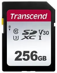 Produktbild: Transcend Highspeed 256GB SDXC Speicherkarte (für Digitalkameras / Photo Box / alltägliche Aufnahmen & Videos / Autoradio) Class 10, UHS-I U3, Video Speed Class V30 für 4K Ultra HD TS256GSDC300S