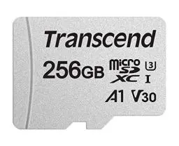 Produktbild: Transcend Highspeed 256GB micro SDXC/SDHC Speicherkarte (für Smartphones, etc. und Digitalkameras) / 4K, U3, V30, A1, UHS-I – TS256GUSD300S-AE (mit Adapter, umweltfreundliche Verpackung)