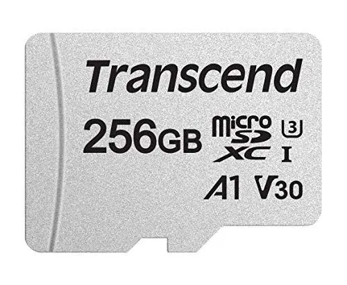 Produktbild: Transcend Highspeed 256GB micro SDXC/SDHC Speicherkarte (für Smartphones, etc. und Digitalkameras) / 4K, U3, V30, A1, UHS-I – TS256GUSD300S-AE (mit Adapter, umweltfreundliche Verpackung)