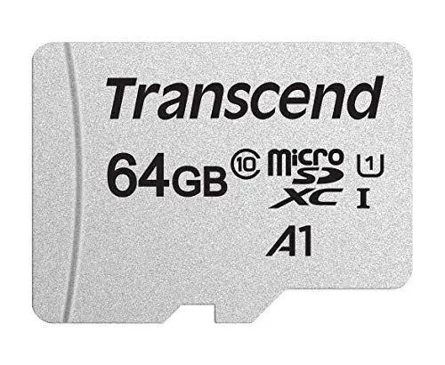Produktbild: Transcend Highspeed 64GB micro SDXC/SDHC Speicherkarte (für Smartphones, etc. und Digitalkameras) / 4K, Class 10, UHS-I, A1 – TS64GUSD300S-A (mit Adapter)