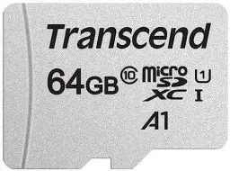 Produktbild: Transcend Highspeed 64GB micro SDXC/SDHC Speicherkarte (für Smartphones, etc. und Digitalkameras) / 4K, Class 10, UHS-I, A1 – TS64GUSD300S