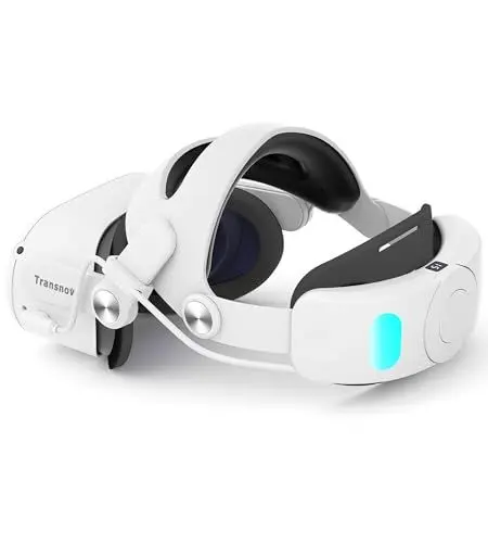 Produktbild: TRANSNOVO Kopfgurt kompatibel mit Oculus Quest 2, 6000 mAh Akku VR-Zubehör für Meta Quest 2, einziehbare EIN-Knopf-Einstellung, LED-Display und RGB-Atemlichter, PU-Schwammpolster