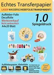 Produktbild: TransOurDream A4X20 Blatt,Laser Wasserschiebefolie(TRANSPARENT) Decal Abziehbild - Wasser Deacal Transferfolie,Nassschiebefolie für Spielzeugmodelle,Tassen,Keramik, Glas, Kunststoff,Kerzentattoos