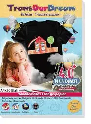 Produktbild: TransOurDream DIY Handmachen Echte Malen/Zeichnen Transferfolie,Bügelfolie für Dunkle Textilien,DIN A4X20 Blatt,T-Shirt Papier für dunkle T-Shirts(3-4.0-20)