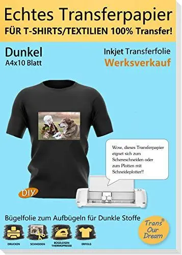 Produktbild: TransOurDream A4X10 +1 A3 Silikonpapier, ECHTE Bügelfolie Transferfolie Transferpapier,Inkjet bedruckbare Transferfolie für Dunkle T-Shirts und Textilien,T-Shirt Folie zum Aufbügeln,T-Shirt Druck