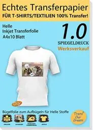Produktbild: TransOurDream A4X10 Blatt, ECHTE Inkjet Bügelfolie(Transparent),Transferfolie Transferpapier, bedruckbare Transferfolie für helle T-Shirts und Textilien,T-Shirt Folie zum Aufbügeln,Transfer Paper