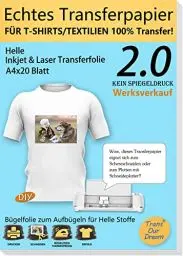 Produktbild: TransOurDream A4X20 Blatt+2 Silikonpapier,Echte Inkjet/Laser T-Shirt Transferpapier,Transferfolie Bügelfolie(durchscheinend Folie), für helle Textilien, Textilien Aufbügeln