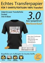 Produktbild: TransOurDream A4X10 Blatt（Weisse Folie）+1 Silikonpapier,Echte Inkjet/Laser Transferfolie,Bügelfolie für Dunkle Textilien,T-Shirt Papier,Fotopapier für dunkle T-Shirts,Transferpapier