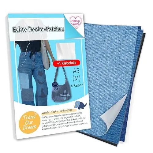 Produktbild: TransOurDream Hochwertige Qualität Jeans-Flicken zum Aufbügeln für Innen und Außen,3 Verschiedene Blautöne und Schwarz Reparatur-Dekorationsset 4 Stück Größe M (A5,14.8X21CM) (D-MixM-4)