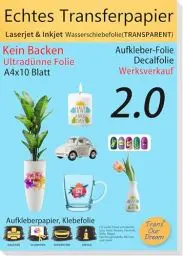 Produktbild: TransOurDream Upgrade Inkjet/Laser Wasserschiebefolie(Sehr dünn) A4X10 Blatt,Hauchdünn,Abziehbild - Decalfolie,Nassschiebefolie für Spielzeugmodelle,Tassen,Keramik, Glas, Kunststoff,waterslide paper