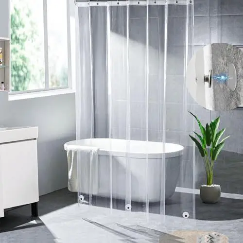 Produktbild: Transpant Duschvorhang 120x200, Anti Schimmel Heavy Duty Waterproof Badezimmer Duschvorhänge mit 3 gewichteten Magneten & 6 kostenlose magnetische Clips Kit für Leak Guard