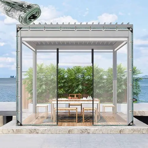 Produktbild: Transparente Planen Schwer Wasserdicht,Pavillon Terrasse Veranda Abdeckplane Seitenwände-Mit Reißverschluss Tür,0,3mm Klar PVC Plane,Uv-Strahlen, Staub-Plane Abdeckung,WxH-4.2x2.7m/13.8x8.9ft