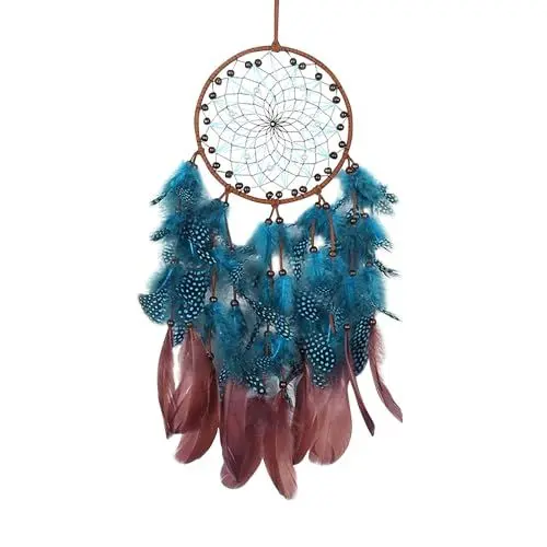 Produktbild: Traumfänger Klein, Handgefertigt Dreamcatcher mit Feder Boho Deko Dream Catcher Bastelset Makramee Traumfängers für Schlafzimmer Wandbehang Auto Ornament Handwerk (Marineblau)