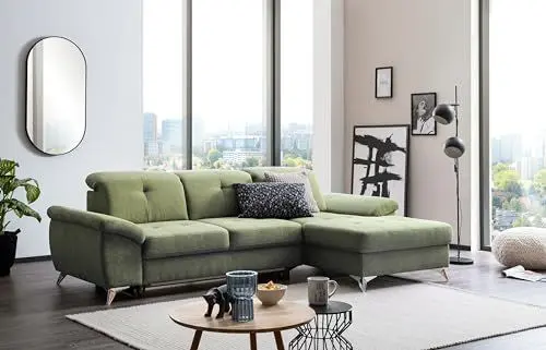 Produktbild: Traumnacht Toulouse Sofa 2-Sitzer mit Recamiere links, inkl. Schlaffunktion, Bettkasten und verstellbarem Rücken, grün, produziert nach deutschem Qualitätsstandard