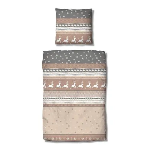 Produktbild: Traumschlaf Basic Biber Bettwäsche Winterland beige 1 Bettbezug 135 x 200 cm + 1 Kissenbezug 80 x 80 cm