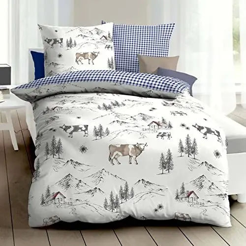 Produktbild: Traumschlaf Biber Bettwäsche Allgäu blau 1 Bettbezug 135 x 200 cm + 1 Kissenbezug 80 x 80 cm