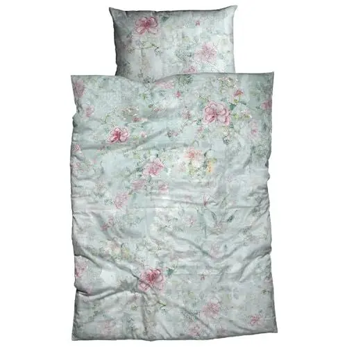 Produktbild: Traumschlaf Mako Satin Bettwäsche Nadera Mint Rose 1 Bettbezug 135 x 200 cm + 1 Kissenbezug 80 x 80 cm
