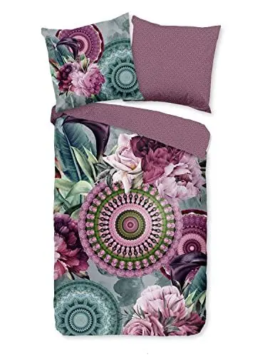 Produktbild: Traumschloss Satin Bettwäsche »Bandhura«, Mandalas und Blumen in schönen Mint-und rosatönen, 135x200 & 80x80, 100% Baumwolle, atmungsaktiv & weich, mit Reißverschluss, Kissen und Bettbezug