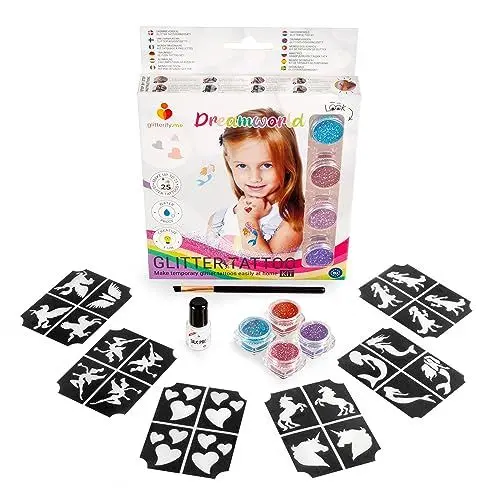 Produktbild: Traumwelt – temporäres Glitzer-Tattoo-Set für Mädchen, für Kinder – Hergestellt in der EU, kosmetische Qualität