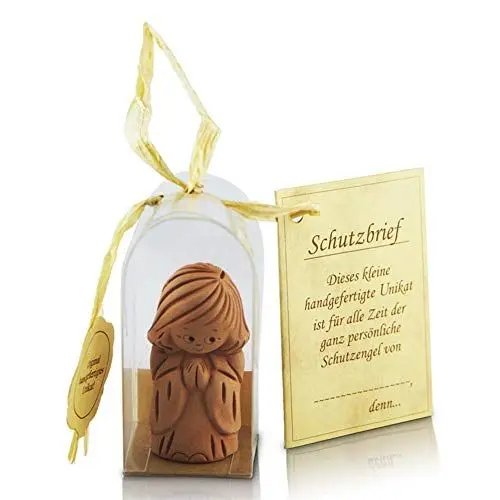 Produktbild: Traumzauberbaum art 320 decor Schutzengel Ton stehend in Verpackung Original handgefertigtes Unikat, Hellbraun, 3 x 3 x 7 cm