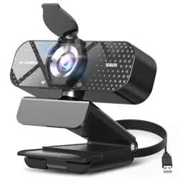 Produktbild: TRAUSI 1080P HD Webcam mit Mikrofon, Geräuschunterdrückung, Privatsphäre, Weitwinkelobjektiv, Auto-Lichtkorrektur, Plug & Play USB-Webcam für Laptop, Desktop, PC, Mac, Zoom, Skype, Streaming, Schwarz