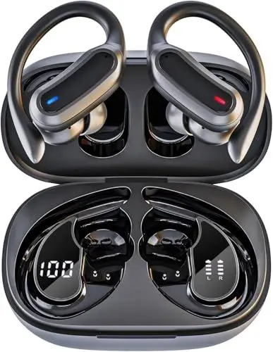 Produktbild: TRAUSI Wireless Earbuds Bluetooth Kopfhörer, Bluetooth 5.3 Stereo Over Ear Buds, Noise Cancelling Mic, IPX7 Waterproof Headset für Workout/Laufen, Schwarz