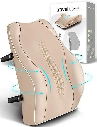 Produktbild: Travel Ease Ergonomisches RückenKissen aus Memory Foam, Lendenkissen für Bürostuhl, Schreibtischstuhl, mit Antistatischem, hautfreundlichem Bezug und für eine Bequeme Sitzhaltung (Beige)