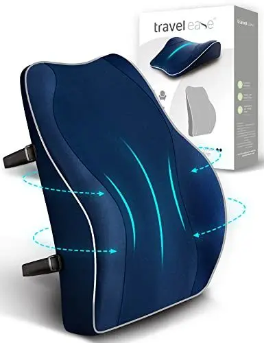 Produktbild: Travel Ease Ergonomisches RückenKissen aus Memory Foam, Lendenkissen für Bürostuhl, Schreibtischstuhl, mit Antistatischem, hautfreundlichem Bezug und für eine Bequeme Sitzhaltung (Dunkelblau)