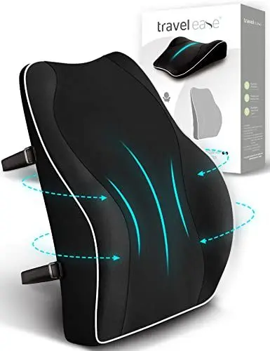 Produktbild: Travel Ease Ergonomisches RückenKissen aus Memory Foam, Lendenkissen für Bürostuhl, Schreibtischstuhl, mit Antistatischem, hautfreundlichem Bezug und für eine Bequeme Sitzhaltung (Schwarz)