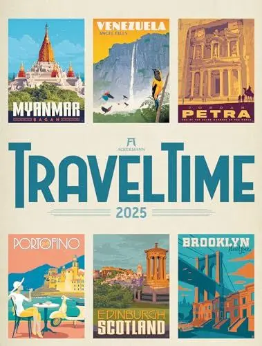 Produktbild: Travel Time Kalender 2025, Wandkalender im Hochformat (50x66 cm) - Reise-Plakate im Retrostil, Illustrationen und Plakatmalerei, Kunstkalender