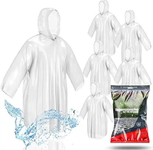 Produktbild: TK Gruppe Timo Klingler 8x Einweg & Einmal Regenjacke mit Kaputze - Einheitsgröße - Regencape - Regenponcho -Fahrrad Regenumhang - transparent & wasserdicht für Erwachsene - Damen & Herren