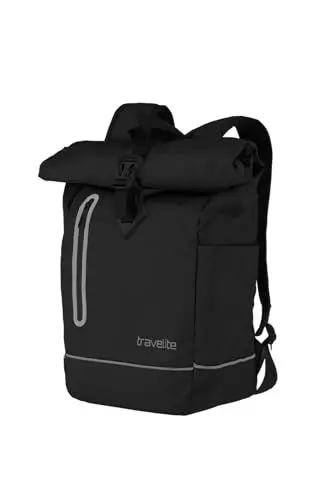 Produktbild: Travelite Rolltop Rucksack wasserfest, Fahrradrucksack, Freizeitrucksack mit Rolltop Verschluss & Reflektoren, BASICS, 48 cm, 19 Liter