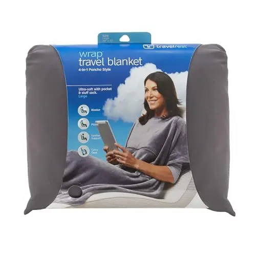 Produktbild: Travelrest® 4-in-1 Premier Class Reisedecke mit Tasche - Lordosenstütze - weich und luxuriös - Stuff Sack enthalten