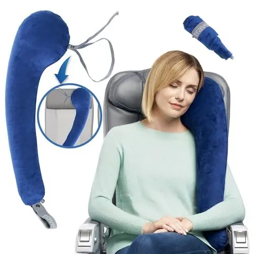 Produktbild: Travelrest All-IN-ONE Premium Reisekissen/Nackenkissen – waschbarer Plüschbezug mit Memory-Schaumstoff – ideal für Flugzeuge, Autos, Züge, Nickerchen im Büro (klein zusammenrollbar)