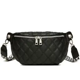 Produktbild: Travistar Crossbody Bag Damen Bauchtasche - Elegante Umhängetasche Damen Breiter Gurt Gesteppt Gürteltasche Damen Brusttasche Damen Schultertasche Moderne Taschen für Jeden Anlass Schwarz