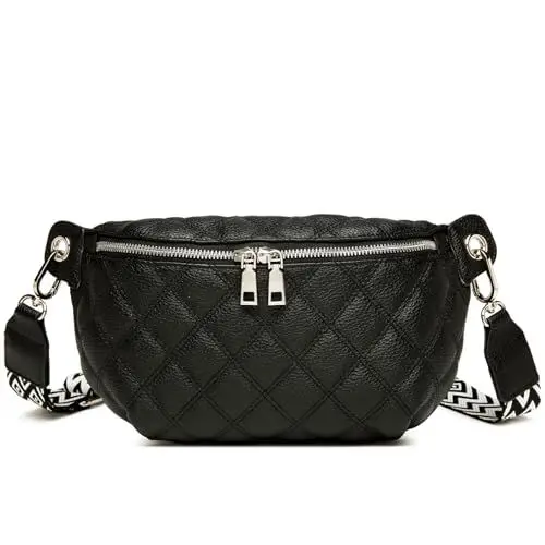 Produktbild: Travistar Crossbody Bag Damen Bauchtasche - Elegante Umhängetasche Damen Breiter Gurt Gesteppt Gürteltasche Damen Brusttasche Damen Schultertasche Moderne Taschen für Jeden Anlass Schwarz