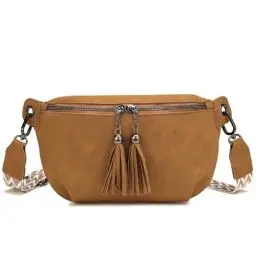 Produktbild: Travistar Crossbody Bag Damen Breiter Gurt Umhängetasche Bauchtasche Damen Stylisch - Wildleder Gürteltasche Damen Quasten Brusttasche Elegante Schultertasche Moderne Taschen für Jeden Anlass Braun