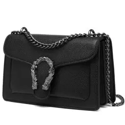 Produktbild: Travistar Crossbody Bag Umhängetasche Damen - Kette Handtasche Damen Klein Schultertasche Leder Cross Body Tasche Mode Abendtasche mit Verstellbarer Ketten-Schulterriemen Schwarze