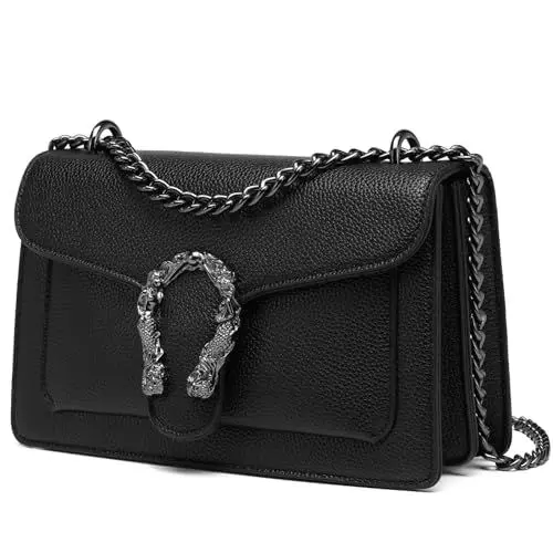 Produktbild: Travistar Crossbody Bag Umhängetasche Damen - Kette Handtasche Damen Klein Schultertasche Leder Cross Body Tasche Mode Abendtasche mit Verstellbarer Ketten-Schulterriemen Schwarze