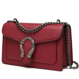 Produktbild: Travistar Crossbody Bag Umhängetasche Damen - Kette Handtasche Damen Klein Schultertasche Leder Cross Body Tasche Mode Abendtasche mit Verstellbarer Ketten-Schulterriemen Rot