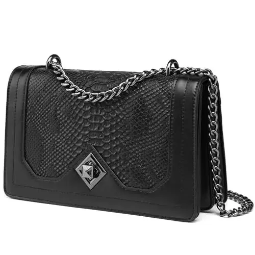 Produktbild: Travistar Crossbody Bag Umhängetasche Damen - Kette Handtasche Klein Schultertasche Leder Cross Body Tasche Mode Schlange Gedruckt Abendtasche mit Verstellbarer Ketten-Schulterriemen Schwarze