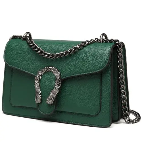 Produktbild: Travistar Crossbody Bag Umhängetasche Damen - Leder Handtasche Damen Klein Schultertasche Kette Cross Body Tasche Mode Abendtasche mit Verstellbarer Ketten-Schulterriemen Grün