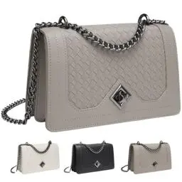 Produktbild: Travistar Crossbody Bag Umhängetasche Damen - Leder Handtasche Damen Klein Schultertasche Kette Cross Body Tasche Mode Schlange Gedruckt Abendtasche mit Verstellbarer Schulterriemen Grau
