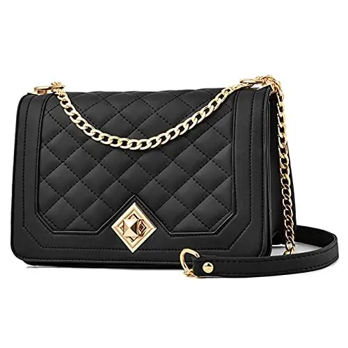 Produktbild: Travistar Handtasche Damen Umhängetasche Kleine - Kette Schulterriemen Crossbody Bag - Lingge Tasche Damen Schultertasche Abendtasche Citytasche Leder Feste Multifunktionstasche (Schwarz)