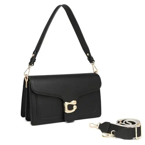 Produktbild: Travistar Handtasche Damen Klein Umhängetasche Damen PU Leder Crossbody Bag Damen Schultertasche Abendtasche Kupplung mit 2 Abnehmbar Breiter Gurt Kreditkartenfächer Schwarz